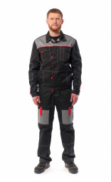 Костюм летний мужской Фаворит-2 КОС 812 куртка+п/к т.сер./св.сер/красный ПРОФ